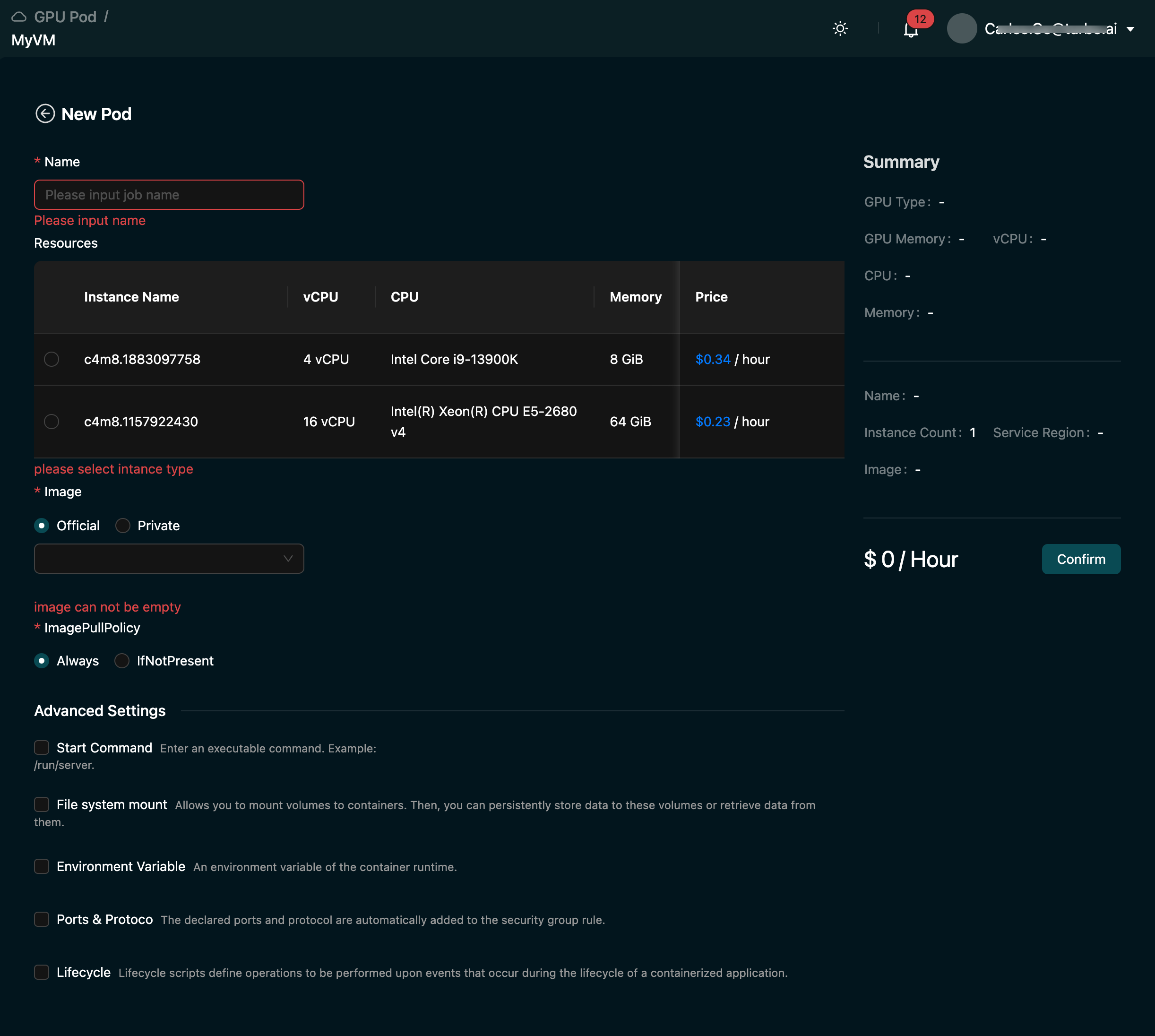NewPodCreationForm